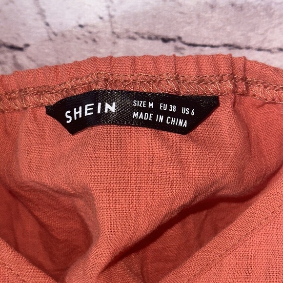 Romper NWOT Coral Orange Pink side tie Button Front Thick Straps pockets M SHEIN - Picture 5 of 5
